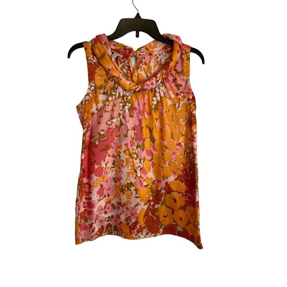 Talbots Women's Sleeveless Orange/Pink Abstract Satin Shell Top Size XS - Picture 1 of 3